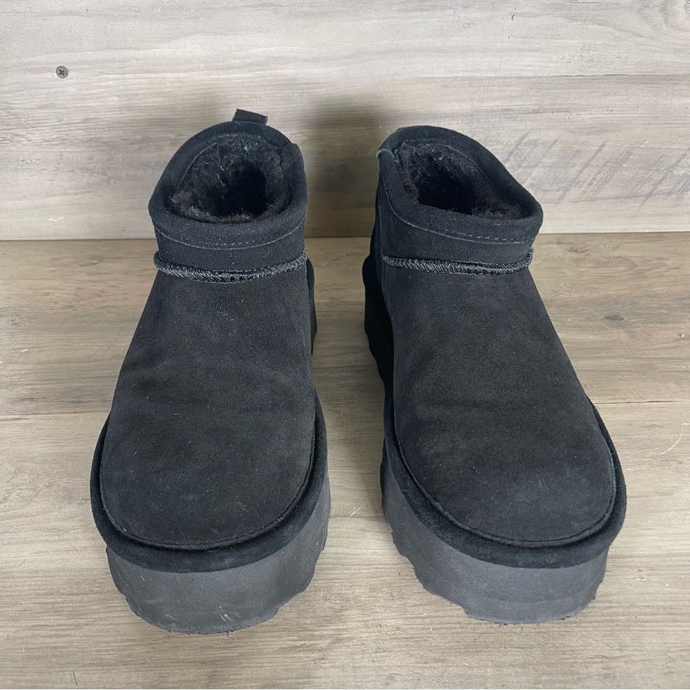 Bearpaw Womens‎ 9 Black Retro Platform Super Shorty Suede Pull On Fur Booties - Picture 4 of 13